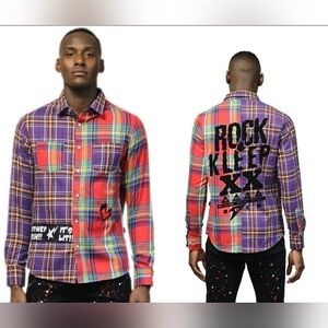 Kleep Unisex Multicolor Rock N Roll Flannel With Graphic Patches